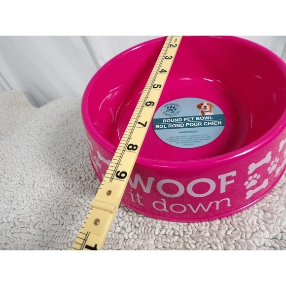 Greenbrier Kennel Club Pink Dishwasher Safe Woof It Down Round Pet Bowl - Picture 4 of 5